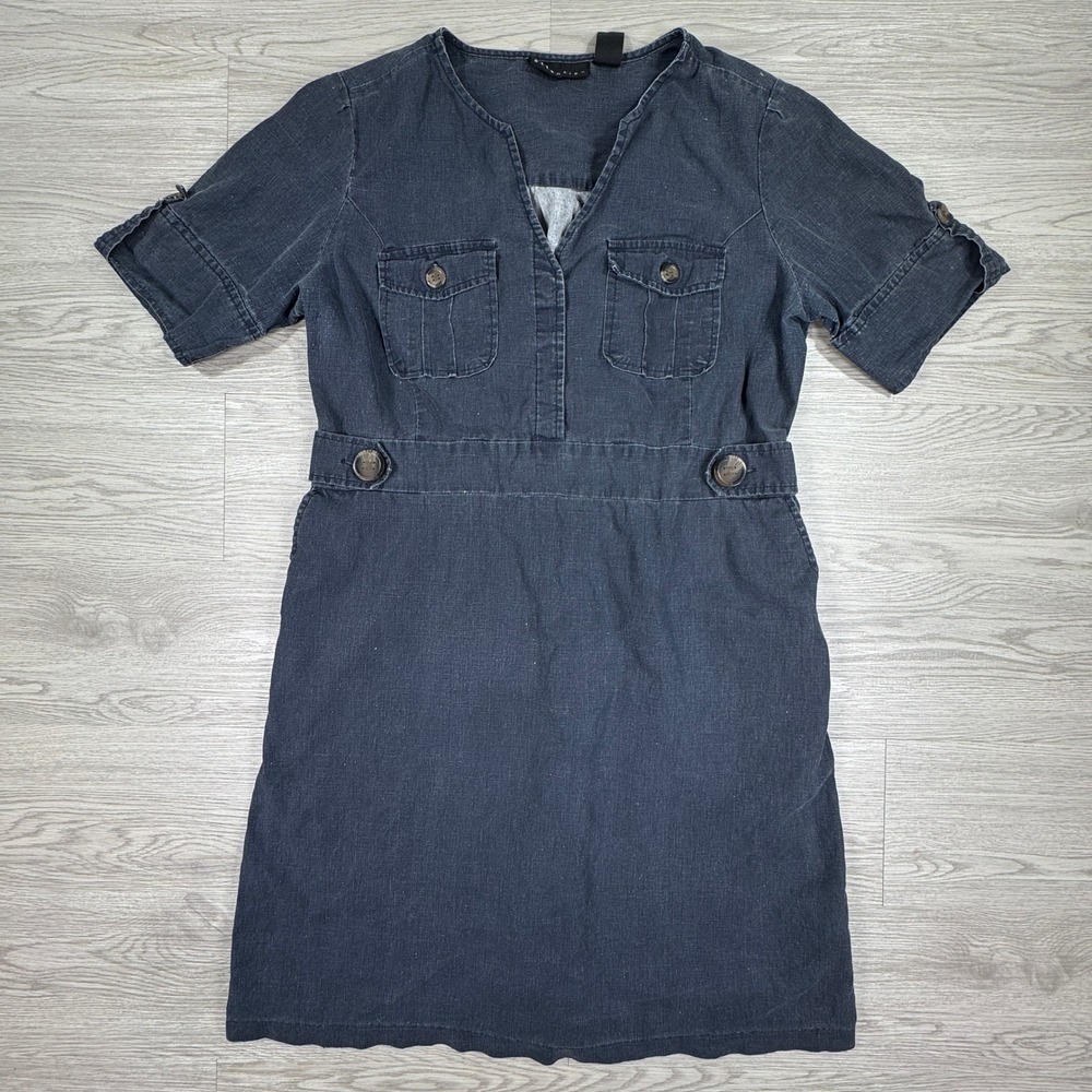 Attention Women's Dress Utility Linen Blend Black Size‎ 12 Short Sleeve V-Neck